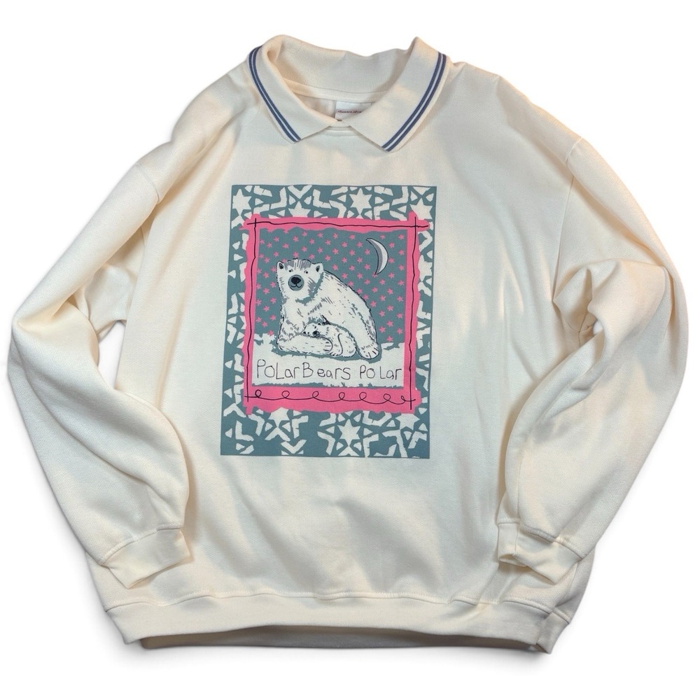 Vintage Bobbie Brooks Polar Bear Sweatshirt Womens L 90s Collared Graphic